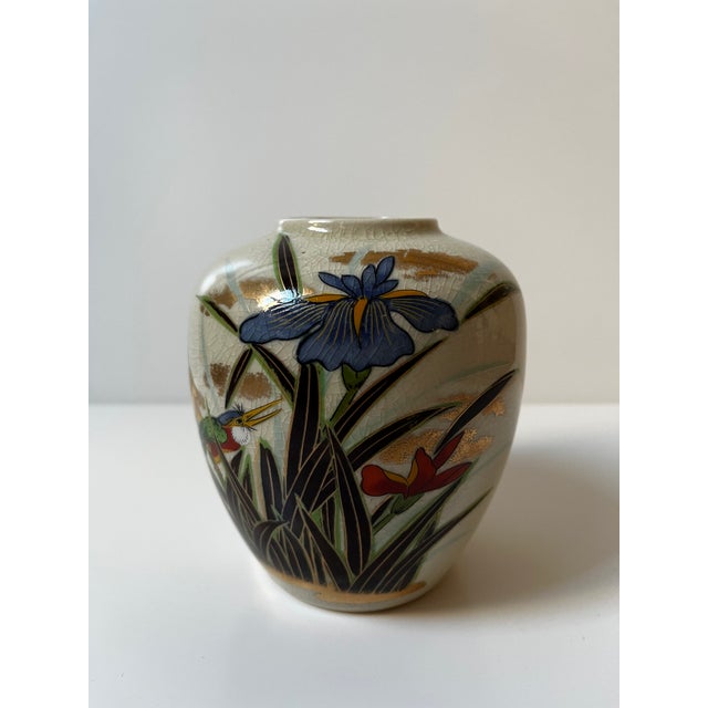Japanese Ceramic Vase With Iris and Bird For Sale In New York - Image 6 of 11