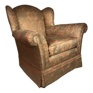 Wingback Plush Club Chair George Smith Style Upholstered in Fortuny Impero Fabric From Italy