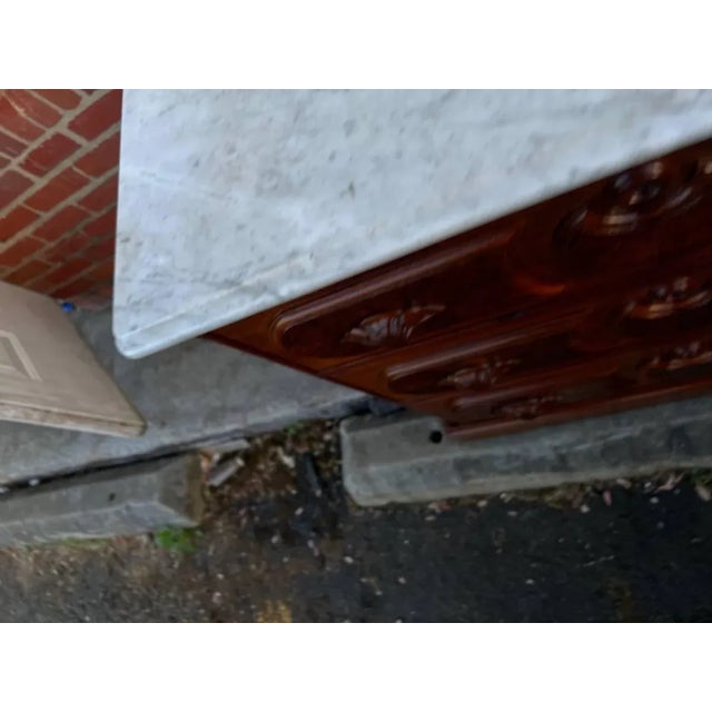 19th Century East Lake Style Walnut Inlaid Burled wood Marble Top Dresser 3 drawers move smoothly., well made , dovetail...