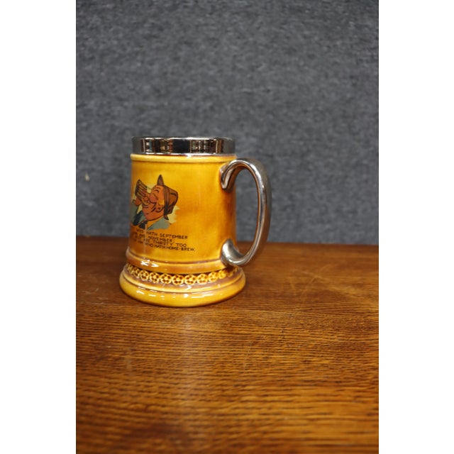 Antique-Style Yellow Ceramic Tankard With Illustrated Drinking Verse and Silver-Tone Handle For Sale - Image 13 of 13