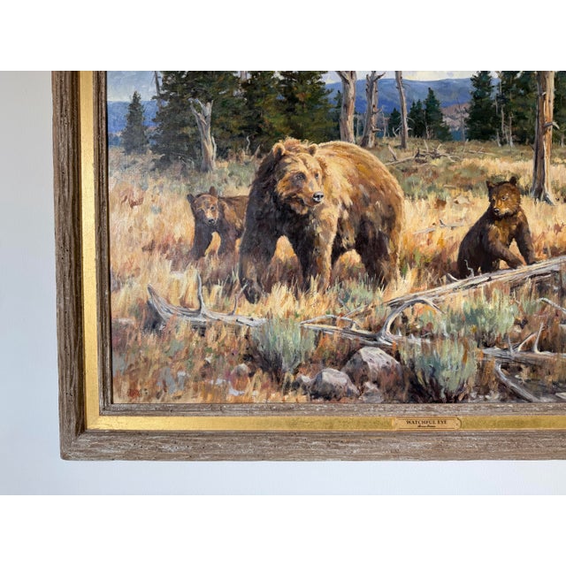 Green 2006 Brian A. Grimm (B. 1968) “Watchful Eye” Original Wildlife Impressionist Oil on Masonite Painting – Rustic Wood Framed For Sale - Image 8 of 12
