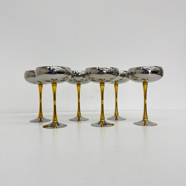 Mid-Century Italian Stainless Steel and Brass Champagne Coupes, 1970s, Set of 6 For Sale - Image 14 of 14