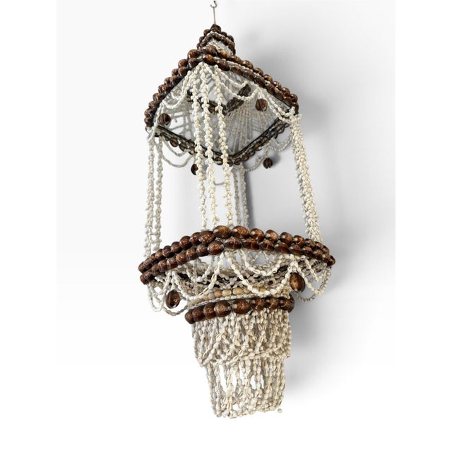 Coastal Vintage Seashell Hanging Planter, Large Tiered Shell Basket, Boho Coastal Decor For Sale - Image 3 of 6
