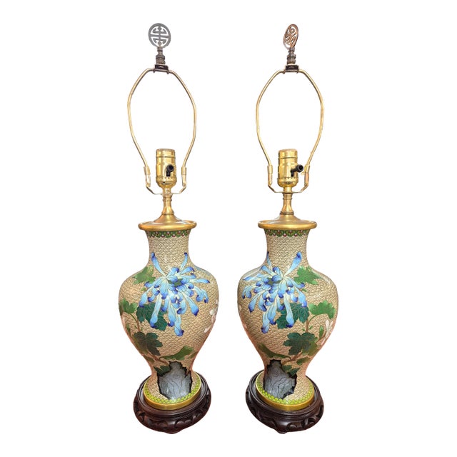 1920s Pair of Cloisonne Vase Table Lamps For Sale