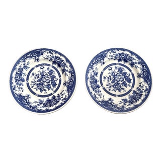 Vintage English John Tams Blue and White Plates, Set of Two For Sale