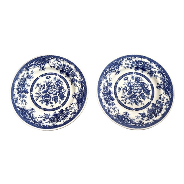 Vintage English John Tams Blue and White Plates, Set of Two For Sale