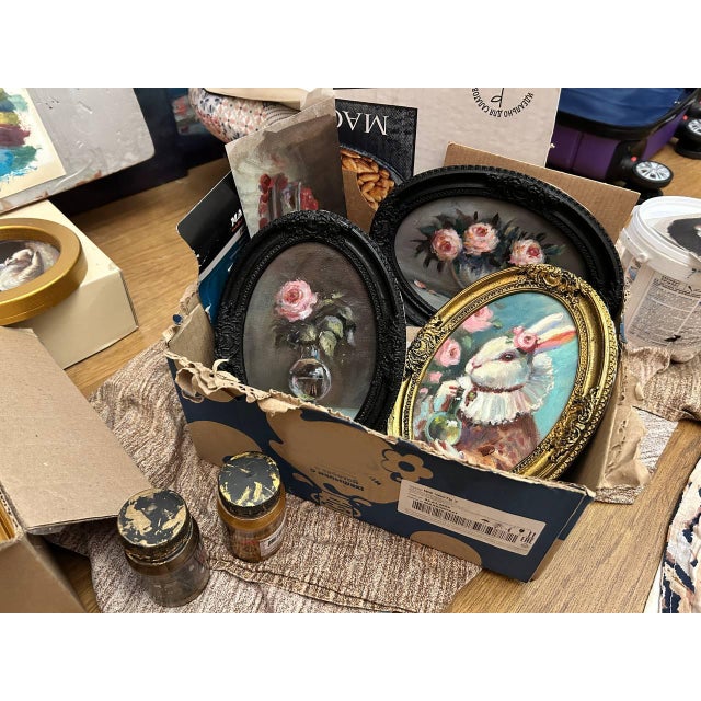 Set of 3 Miniature Rose Oil Paintings Vintage Frames Tiny Floral Wall Art Roses For Sale - Image 14 of 14