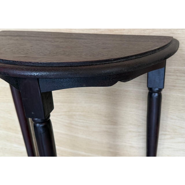 Wood Early 20th Century Pair of Dark Wood Narrow Demilune Convertible Nightstands with Low Shelve For Sale - Image 7 of 18
