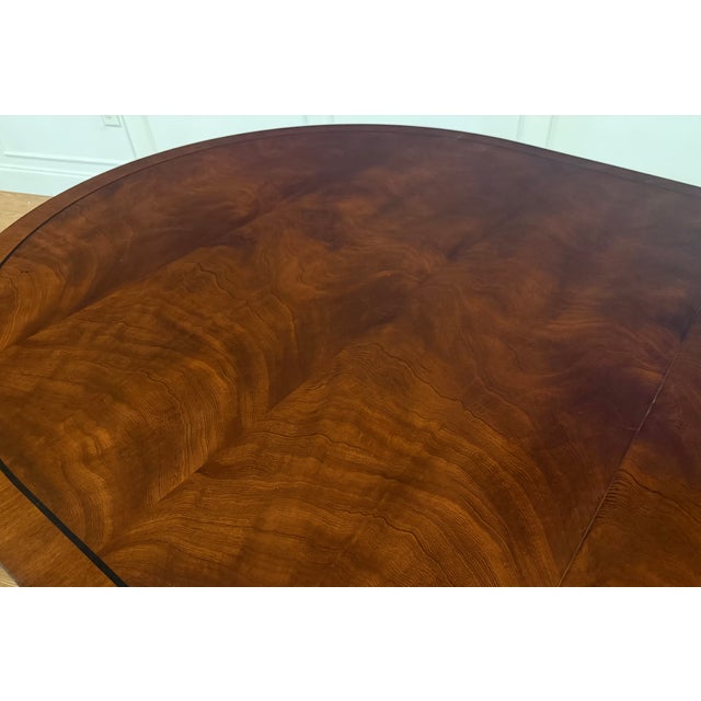Traditional Oval Banded Mahogany Double Pedestal Dining Table by Leighton Hall -Showroom Sample For Sale - Image 16 of 18