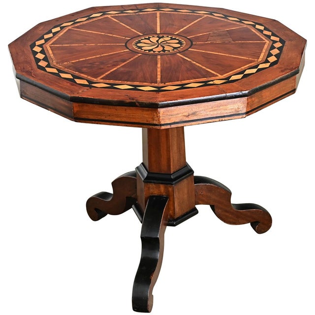 Wood Italian 19th Century Marquetry Inlay Pedestal Table For Sale - Image 7 of 15