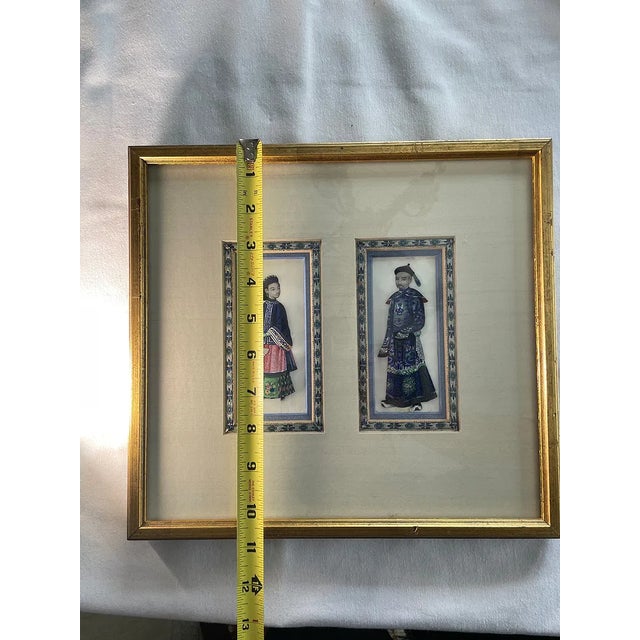 Vintage Chinese Pith Paper Painting Pair Framed Qing Style Export Portrait Art For Sale In New York - Image 6 of 6