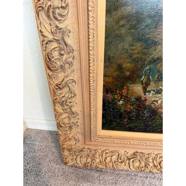 Vintage English Hunting Scene Oil Painting Horses Hounds Equestrian Sporting Art For Sale In Jacksonville, FL - Image 6 of 14