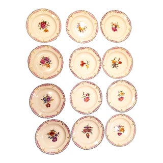 1930s Kpm Reticulated Edge Floral Dessert Plates- Set of 12 For Sale