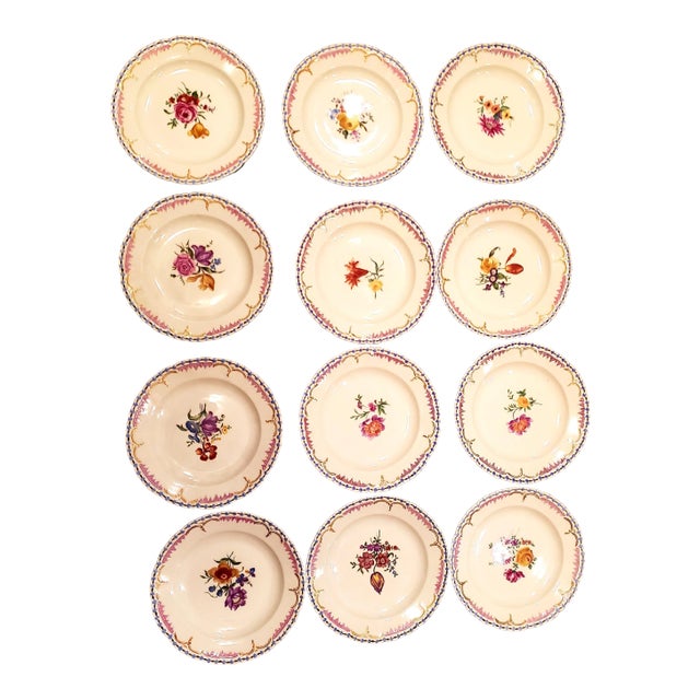 1930s Kpm Reticulated Edge Floral Dessert Plates- Set of 12 For Sale