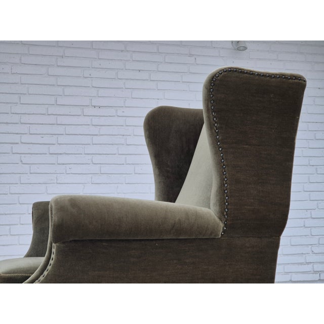 Vintage Danish Highback Chair in Furniture Velour For Sale - Image 17 of 18
