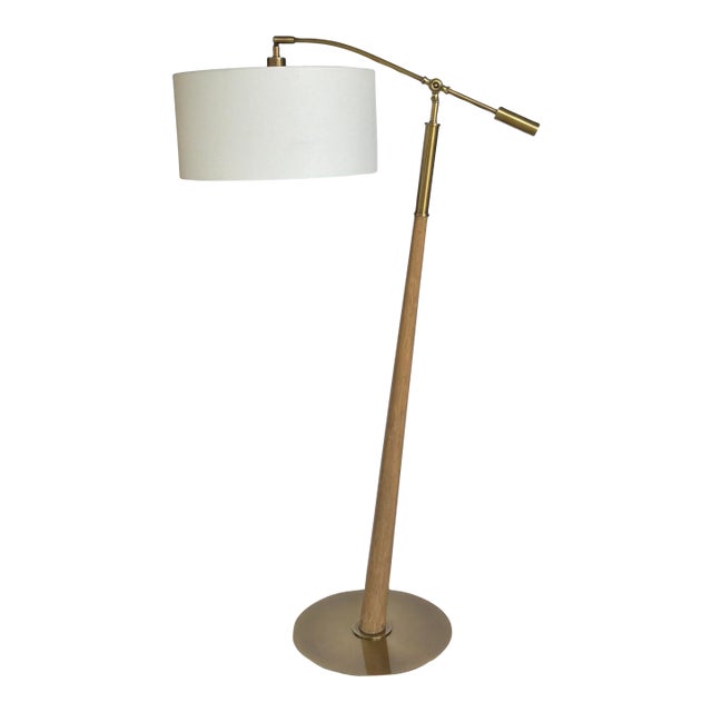 Modern Wood and Brass Floor Lamp For Sale