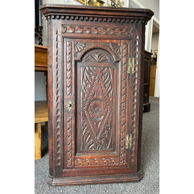 Antique English Oak Corner Cabinet For Sale - Image 9 of 10