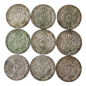 Vintage Louis XVI 1788 Replica Coin Coasters - Set of 9