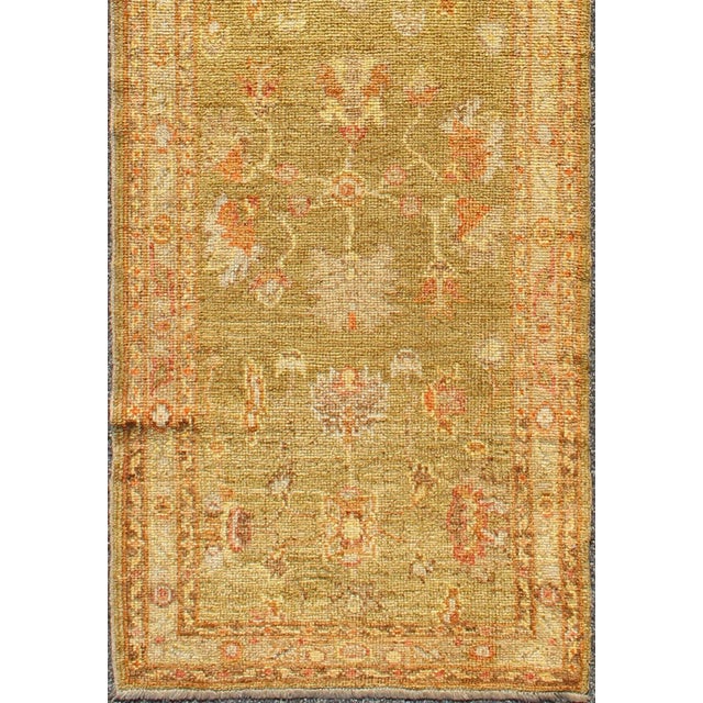 Turkish Oushak Runner With Traditional All-Over Design in Yellow Green For Sale In Atlanta - Image 6 of 7