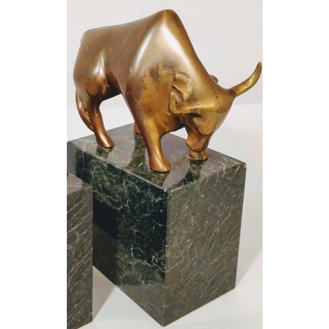Mid 20th Century Mid Century Brass Marble Bulls and Bears Stock Market Bookends For Sale - Image 5 of 10