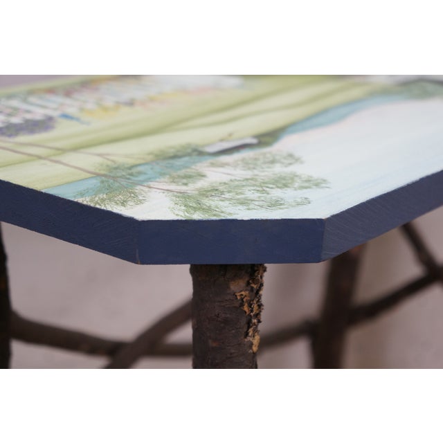 Late 20th Century Adirondack Rustic Twig Log Country Farmhouse Bench Stool Coffee Table 20" For Sale - Image 13 of 15
