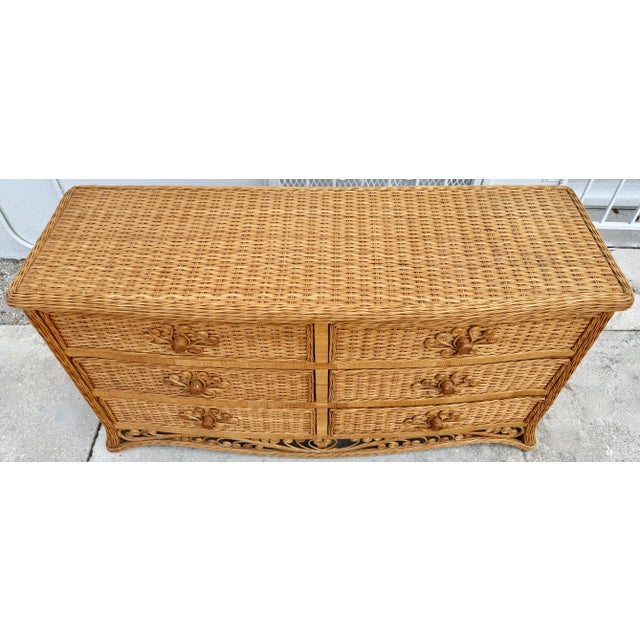 1970s Victorian Style Six Drawer Rattan Dresser From 70's For Sale - Image 5 of 11