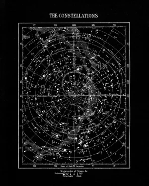 Reproduction Vintage Constellations Print With Stars Unframed Black