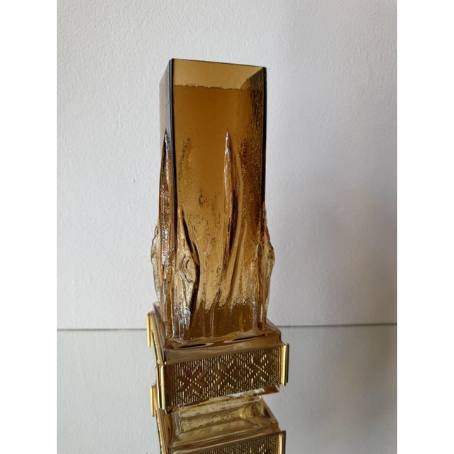 Amber Liekki Glass Vase with 24-Carat Gilded Collar by Eino Wänni for Kumela, Finland, 1970s For Sale - Image 4 of 16