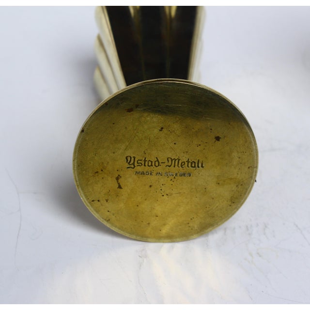Metal Scandinavian Modern Squared and Fluted Brass Vase by Gunnar Ander for Ystad-Metall, 1960s, Set of 2 For Sale - Image 7 of 10