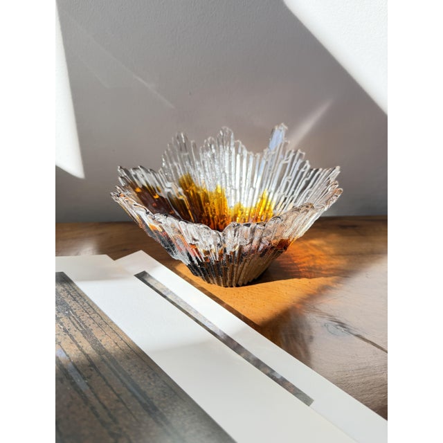 Amber Revontuli Bowl in Ice Glass by Tauno Wirkkala for Humppila, Finland, 1970s For Sale - Image 12 of 18
