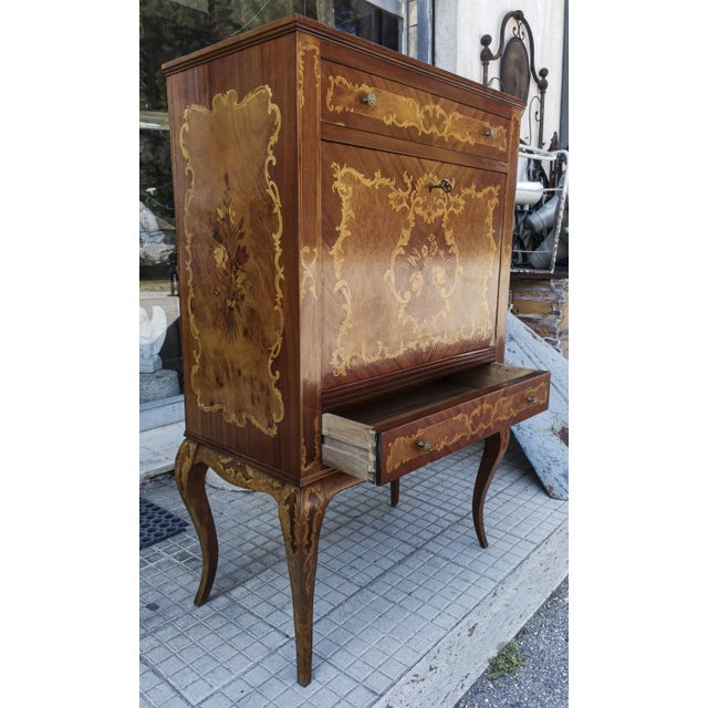 Inlaid Wood and Glass Secretaire, 1970s For Sale - Image 4 of 9