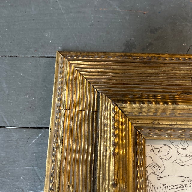 1940’s Original Abstract Life Study Ink Drawing Chunky Carved Wood Frame For Sale - Image 4 of 5