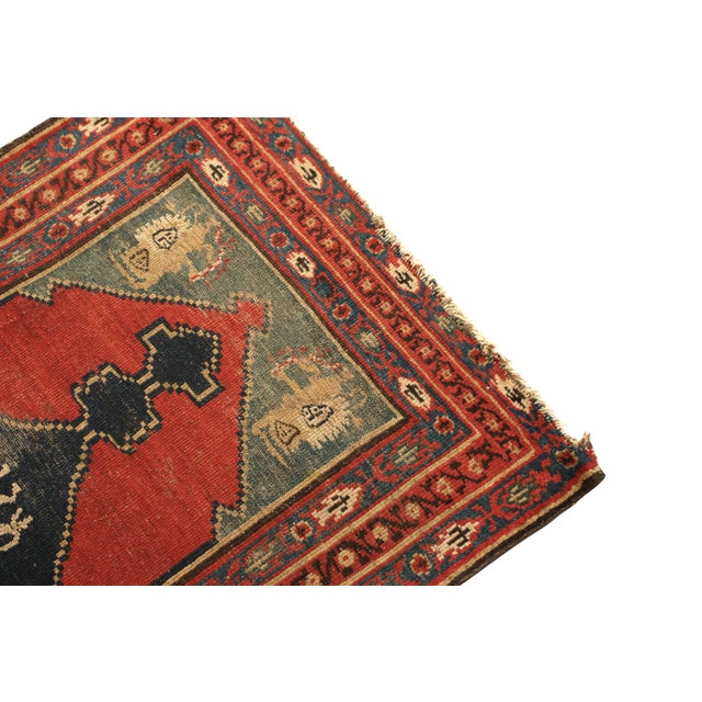 Antique Gabbeh Red Blue Pictorial Wool Northwest Persian Runner For Sale - Image 4 of 7