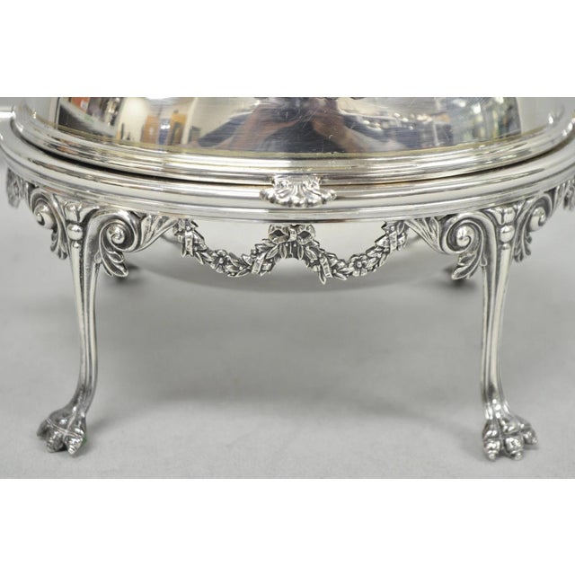 Antique English Edwardian Silver Plated Revolving Oval Serving Butter Dish For Sale - Image 4 of 15