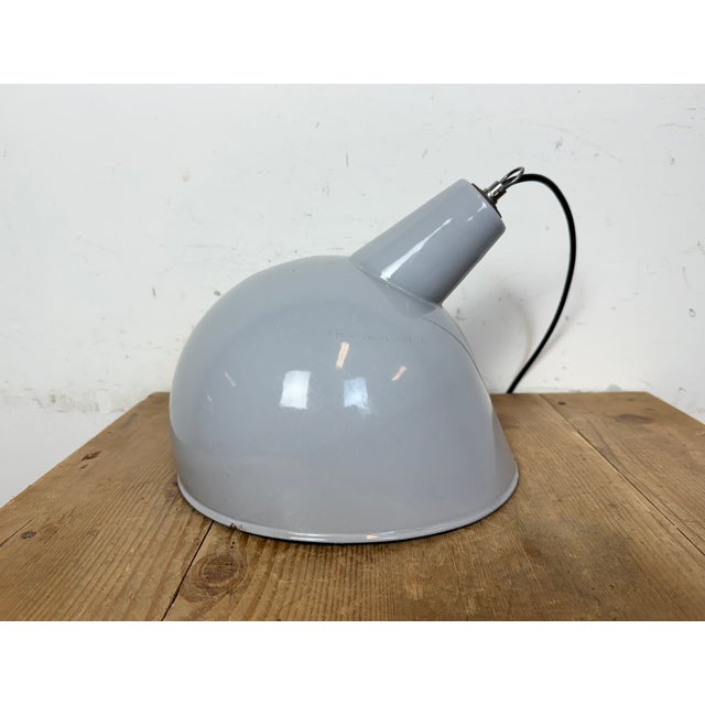 Industrial Grey Enamel Factory Pendant Lamp, 1960s For Sale - Image 13 of 18