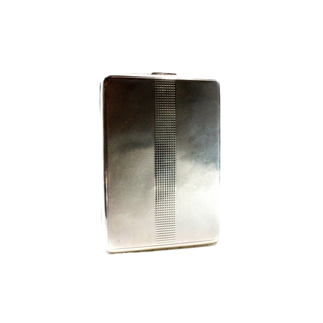 Silver Guilloche Silver Cigarette Case with Bands Along the Length and Spring Lid. For Sale - Image 8 of 8