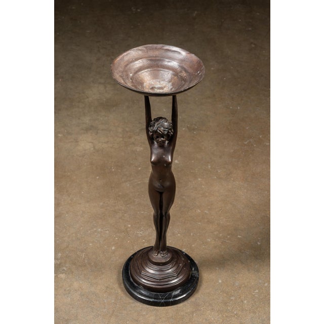 Art Deco Bronzed Spelter Nude Woman Stranding Ashtray | Signed For Sale In Chicago - Image 6 of 12