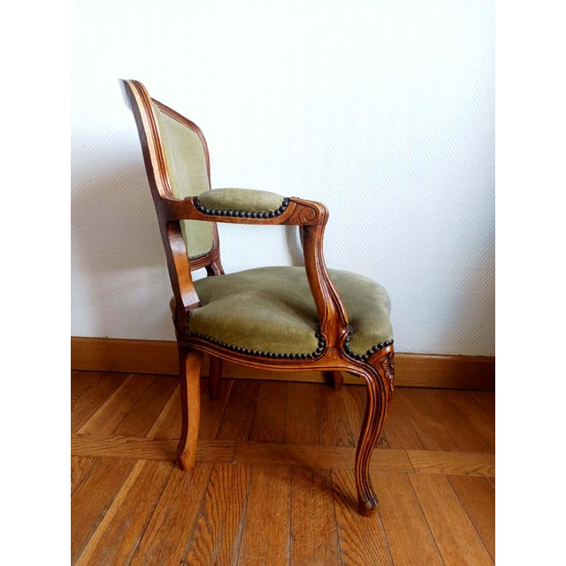 Wood Louis XV Green Cabriolet Armchair, 1890s For Sale - Image 7 of 17