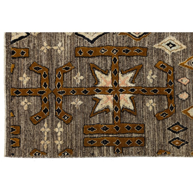 2020s Gray Modern Tulu Plush Wool Area Rug Tribal African-Inspired Geometric Motif For Sale - Image 5 of 11