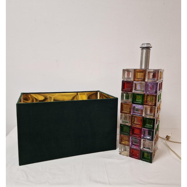 Table Lamp with Multi-Colored Glass Cubes Base, 1970s For Sale - Image 12 of 14