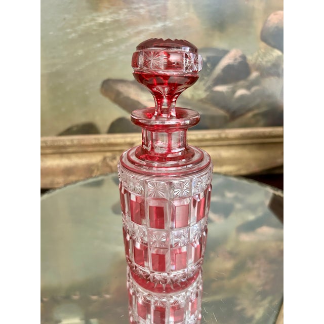 French Antique Baccarat Cranberry Cut Crystal Perfume Bottle For Sale - Image 3 of 6