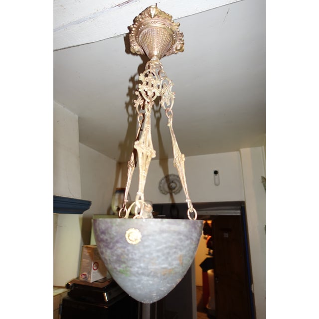 Antique Bronze and Pâte De Verre Chandelier, 1900s For Sale - Image 6 of 8