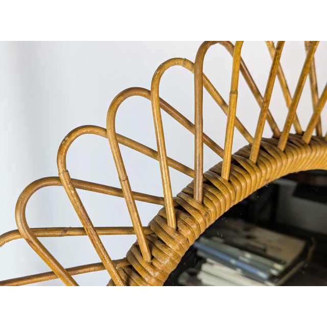 Mid-Century Modern Italian Rush & Rattan Wall Mirror, 1960s For Sale - Image 3 of 9