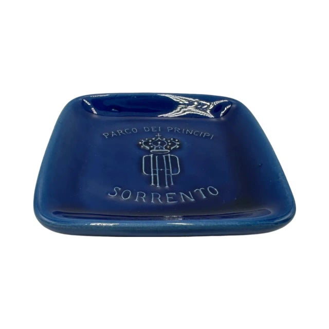 Vintage Parco Dei Principi Sorrento Hotel Ashtray Dish Italy Blue Ceramic For Sale - Image 10 of 12