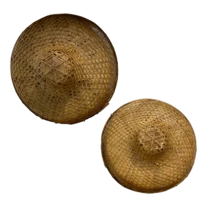 Vintage Pair of Handwoven Vietnamese Bamboo & Straw Field Hats