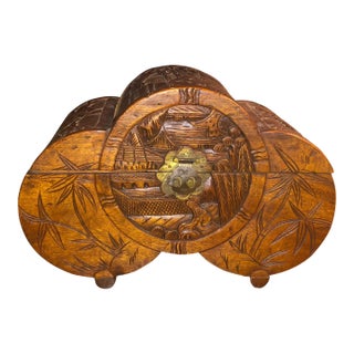 Mid-Century Hand-Carved Camphor Wood Scalloped Chest With Brass Latch For Sale
