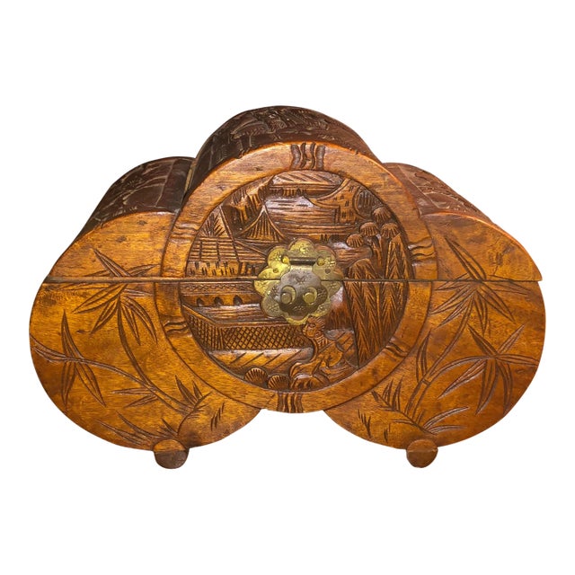 Mid-Century Hand-Carved Camphor Wood Scalloped Chest With Brass Latch For Sale