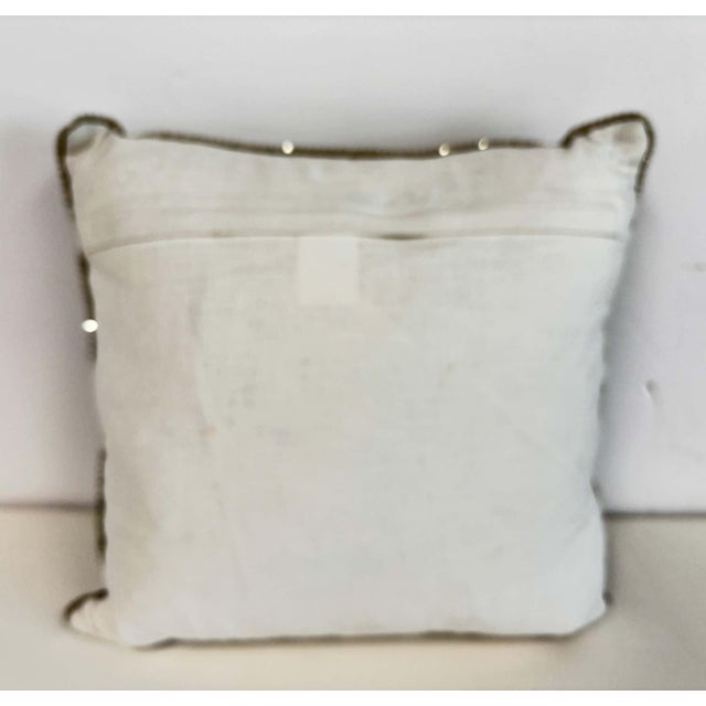 Turkish Ottoman Revival Silver Metallic Embroidered Linen Decorative Pillow For Sale - Image 15 of 16