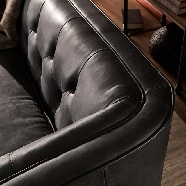 Experience the Classic Heritage & Contemporary Clean Lines With the Monrowe Leather Loveseat. For Sale - Image 12 of 12