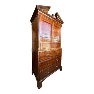 19th Century American Mahogany Linen Press Cabinet Butler's Desk Chippendale For Sale